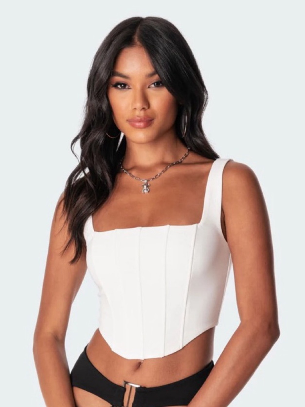 Y2K Edikted Isla Structured Square Neck Corset Cropped White Tank Top Party Club